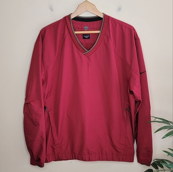 Nike Golf | Red Windbreaker Pullover with Zipper Side Pockets Size Medium - Picture 1 of 6